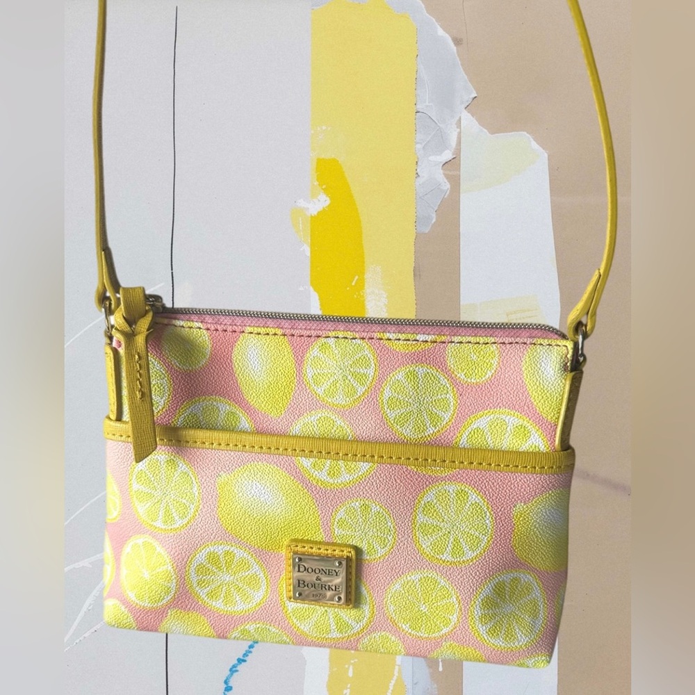 Dooney & Bourke “Citrus Delight” Lemon Print Ginger Pouchette Crossbody Bag - Picture 2 of 15